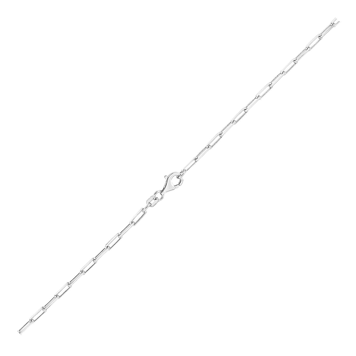 Sterling silver rhodium-plated paperclip chain with a lobster clasp.