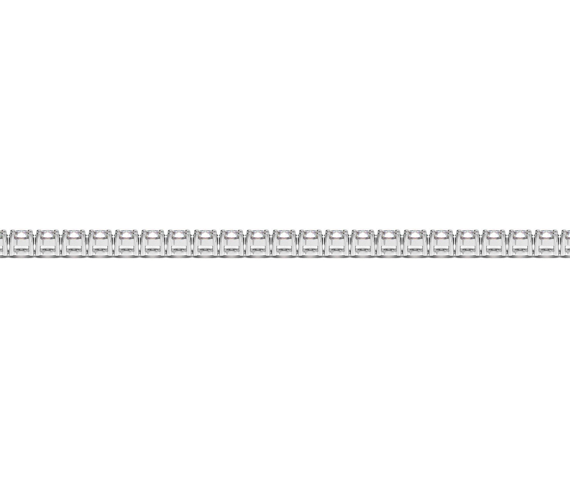 A white gold tennis bracelet with numerous round, brilliant-cut diamonds.