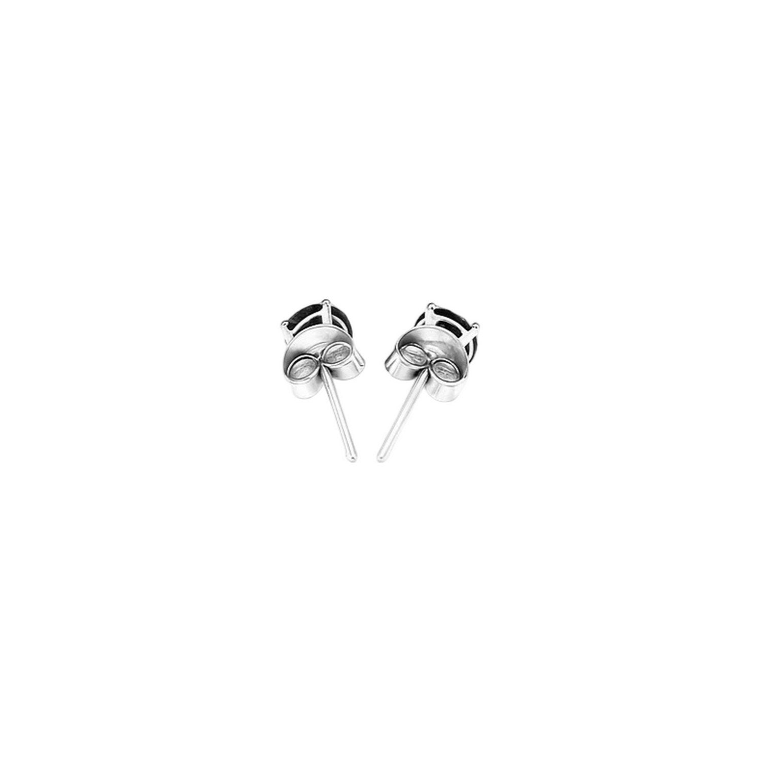 Pair of 14k white gold stud earrings with black cubic zirconia and push backs.