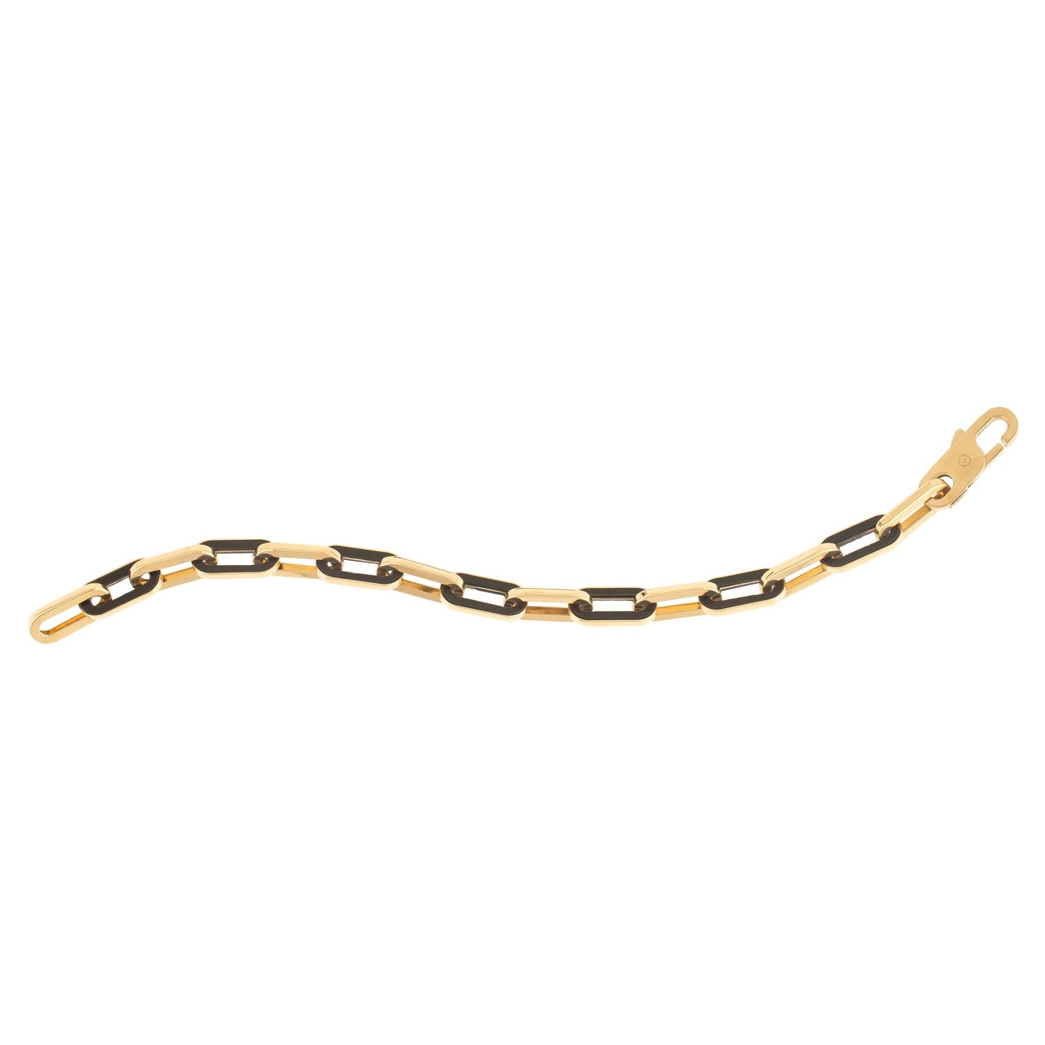 14k yellow gold paperclip gem link bracelet with black onyx accents.