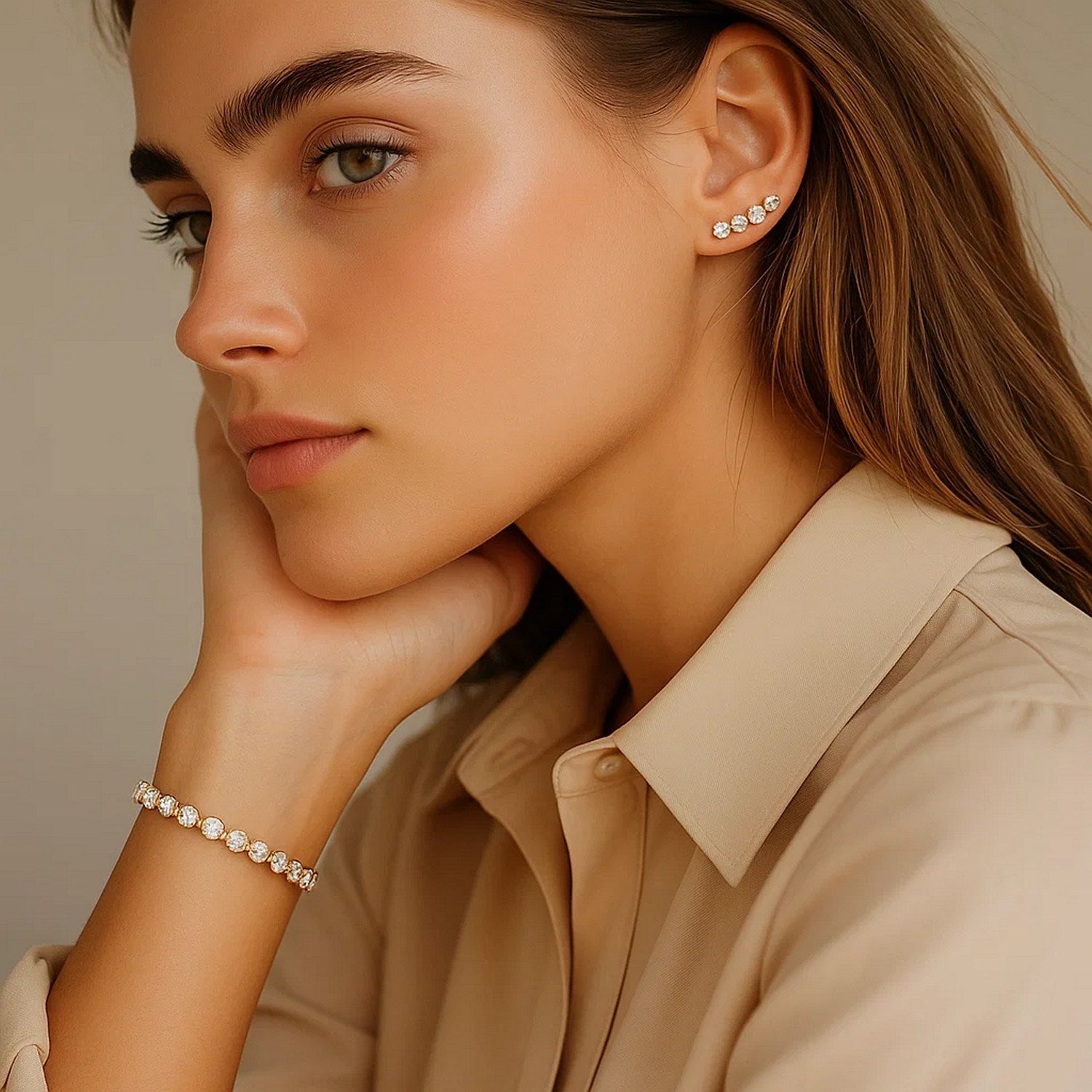 Lab Grown Round Diamond Tennis Bracelet in 14k Yellow Gold.