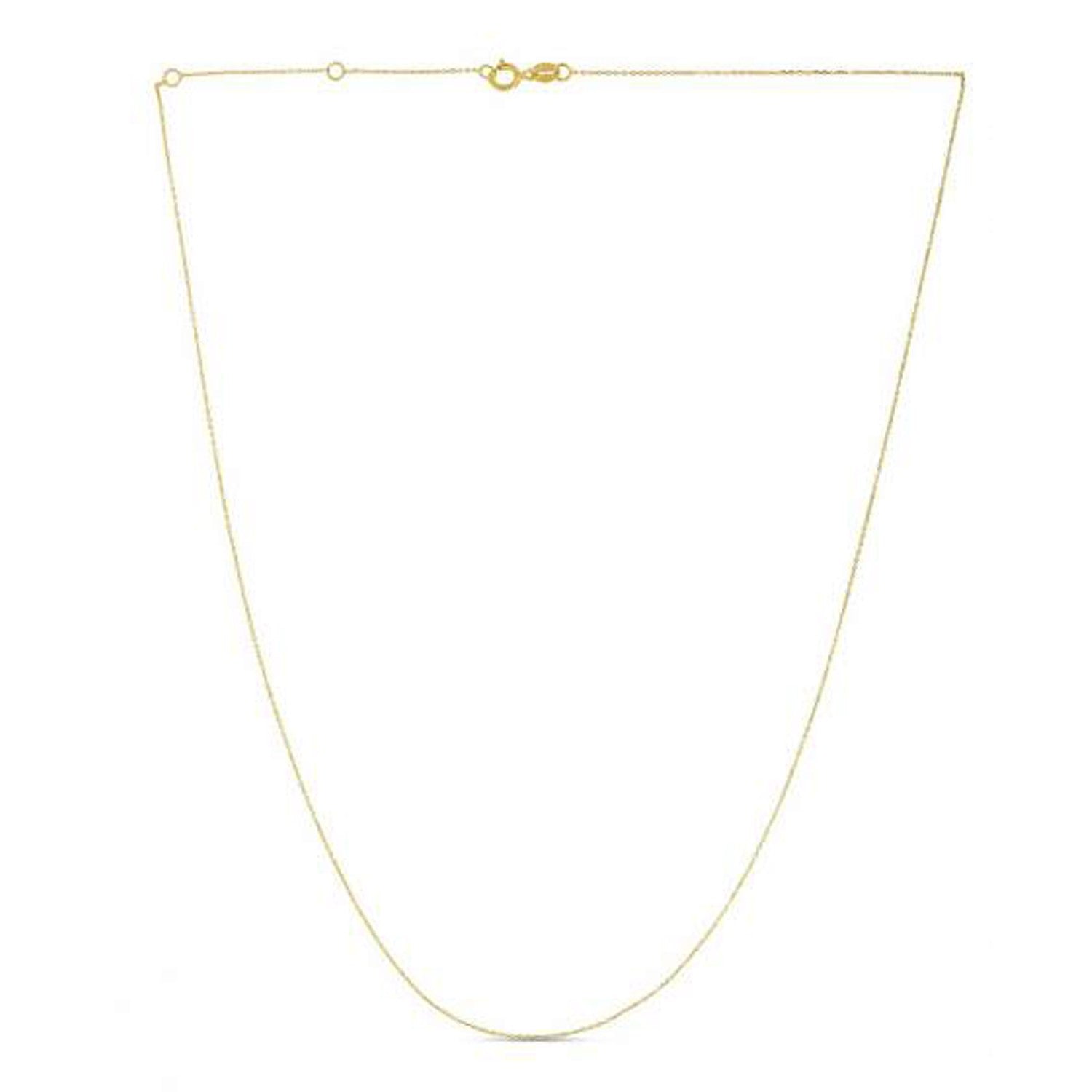A delicate yellow gold diamond-cut cable chain with a spring ring clasp.