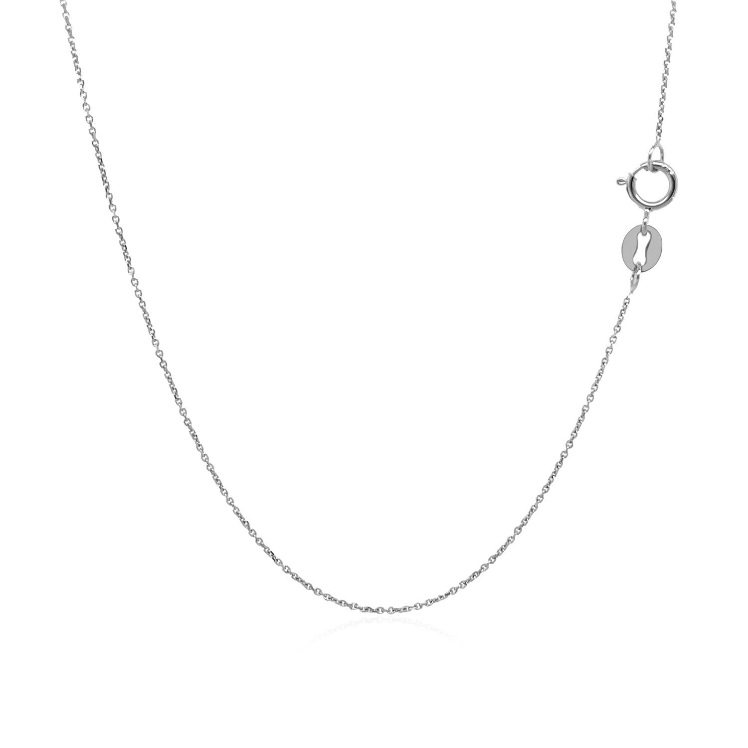10k white gold cable link chain with a spring ring clasp.