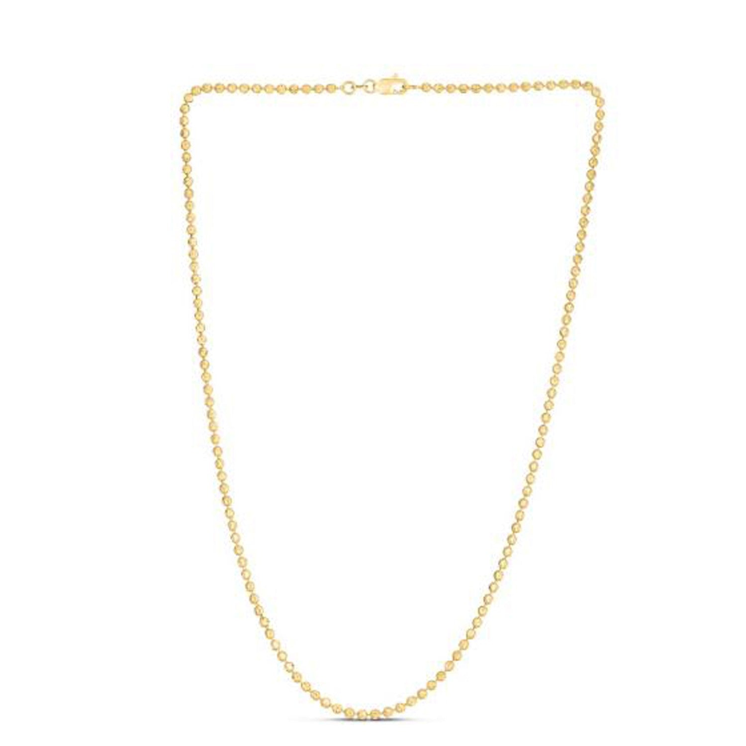 A 14k yellow gold moon cut bead chain with a lobster clasp.