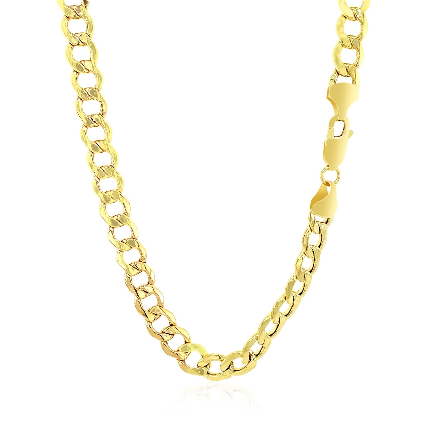 A 10k yellow gold curb chain with a lobster clasp.
