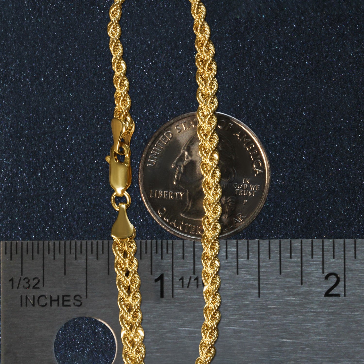 A 10k yellow gold double rope chain bracelet with a lobster clasp, measuring 2.10 mm wide.