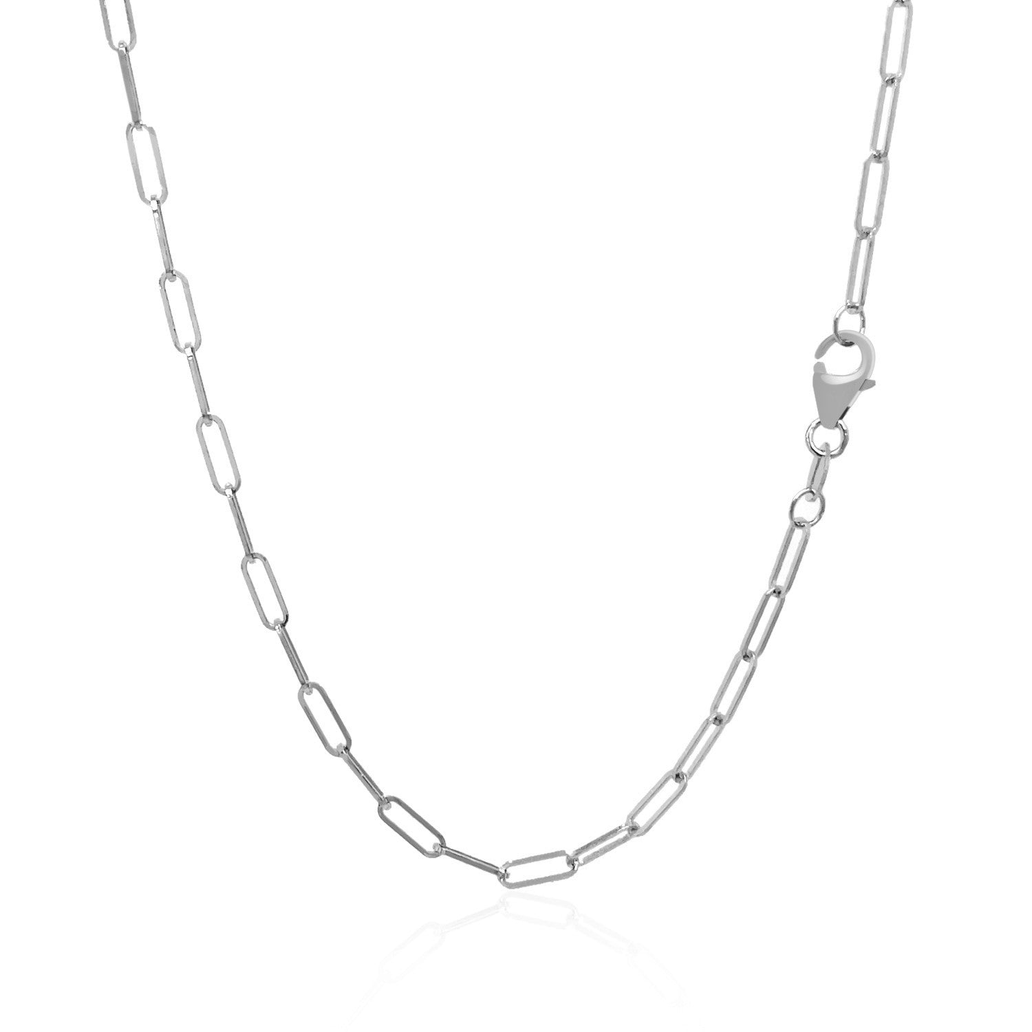 A delicate 14K white gold paperclip chain with a lobster clasp.