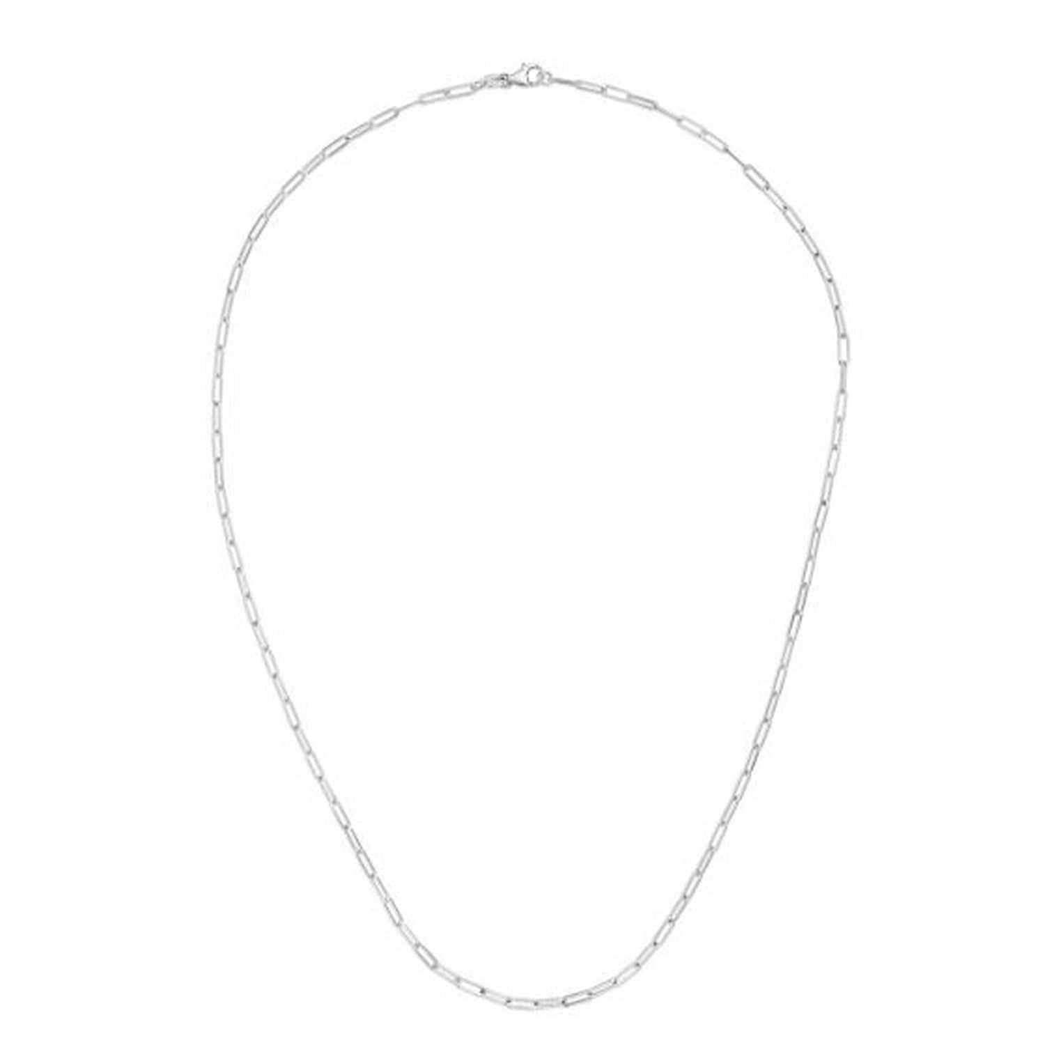 14K white gold delicate paperclip chain with a lobster clasp.