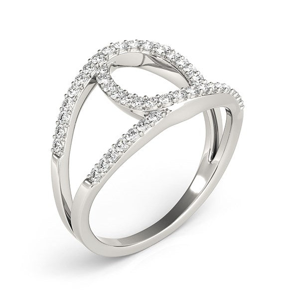 14k white gold diamond loop style dual band ring with pave-set round diamonds.