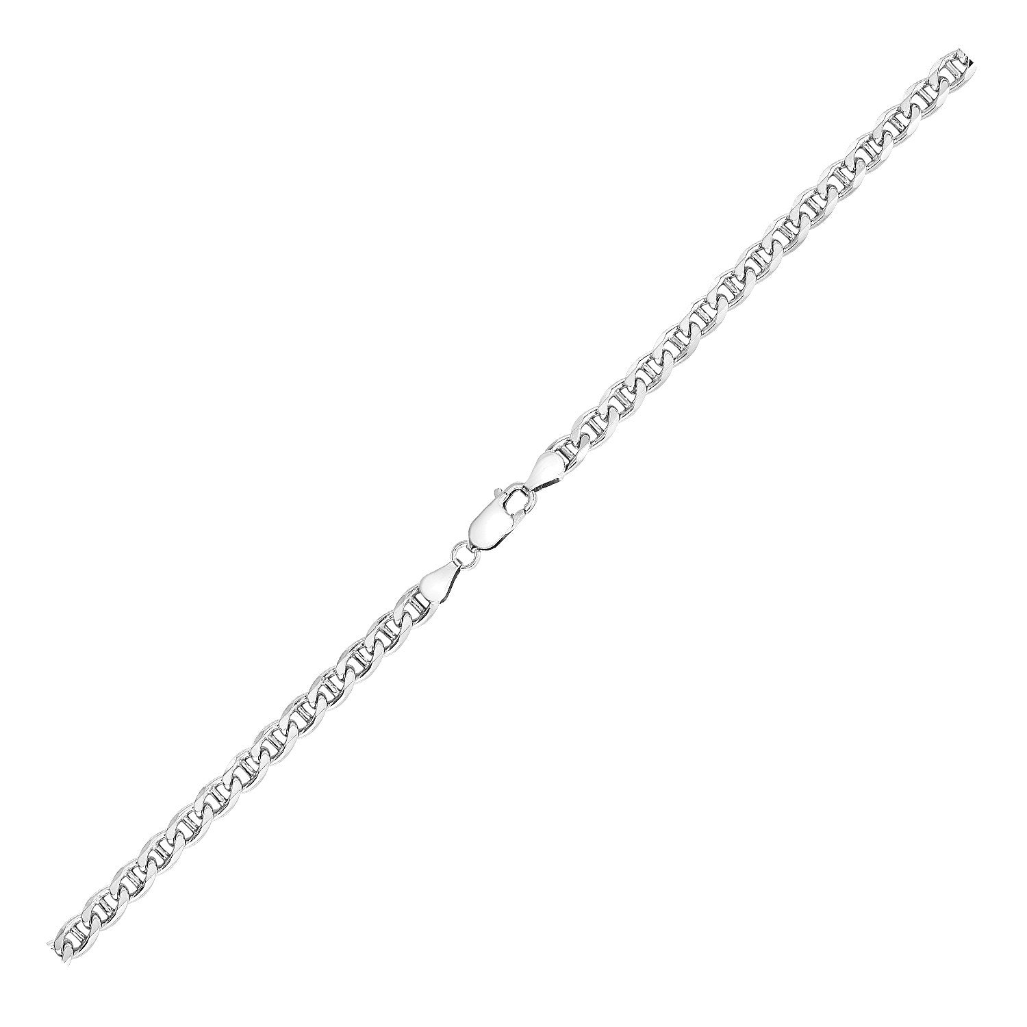 Sterling silver rhodium plated mariner chain with a lobster clasp.