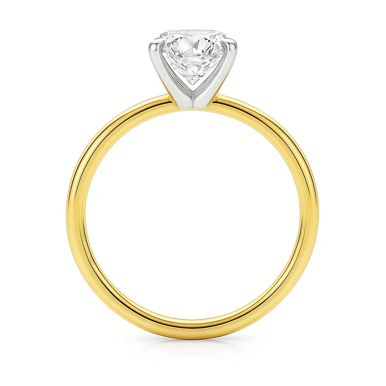 A 3 carat emerald lab grown diamond solitaire ring in 10K yellow gold.