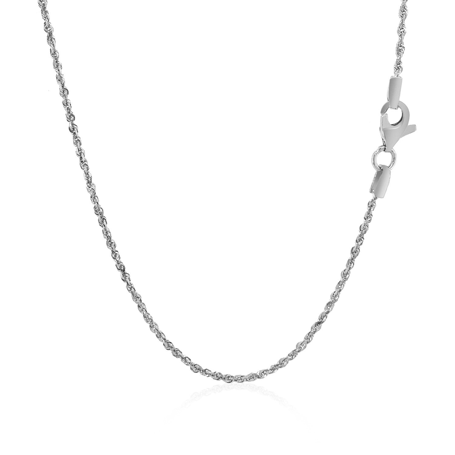 A white gold diamond-cut rope chain with a lobster clasp.