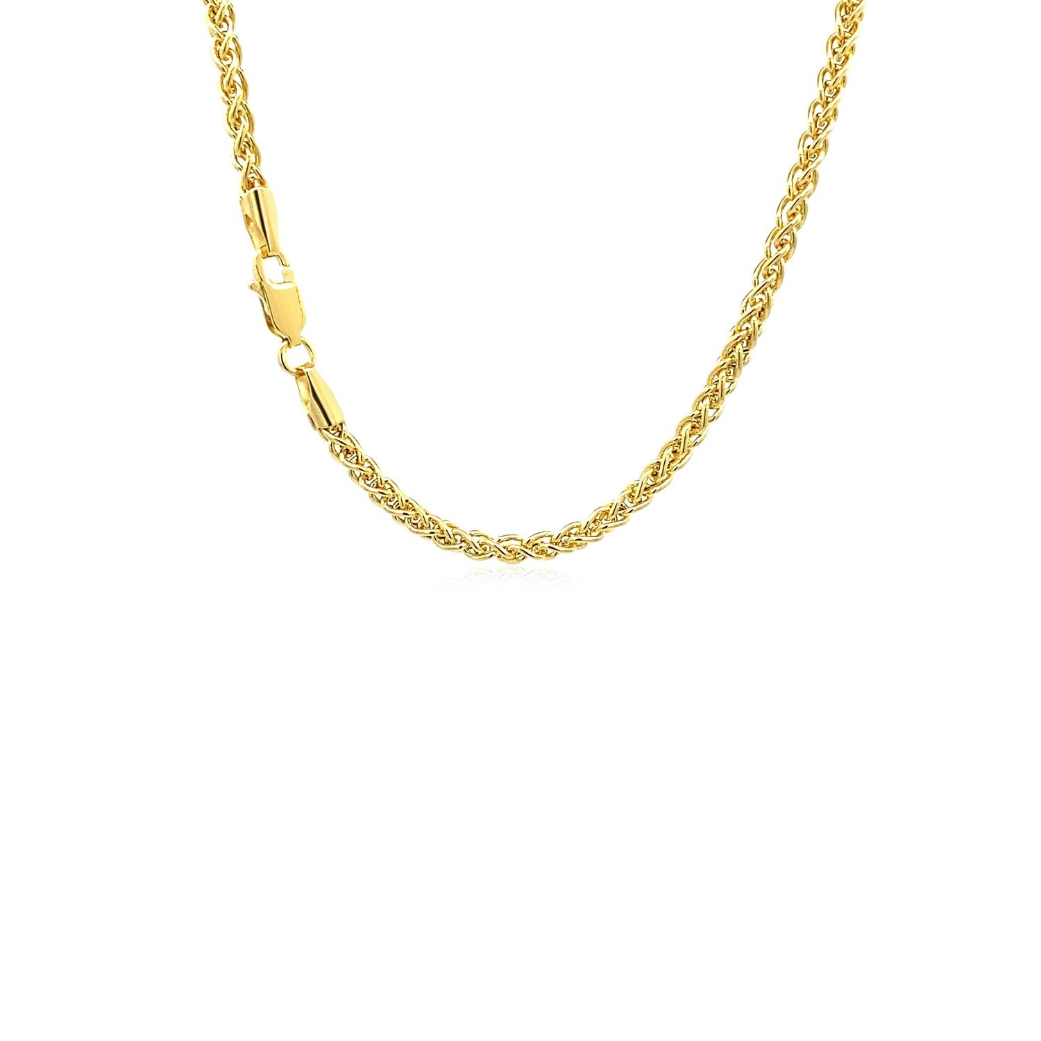 A 14k yellow gold lightweight wheat chain with a lobster clasp.