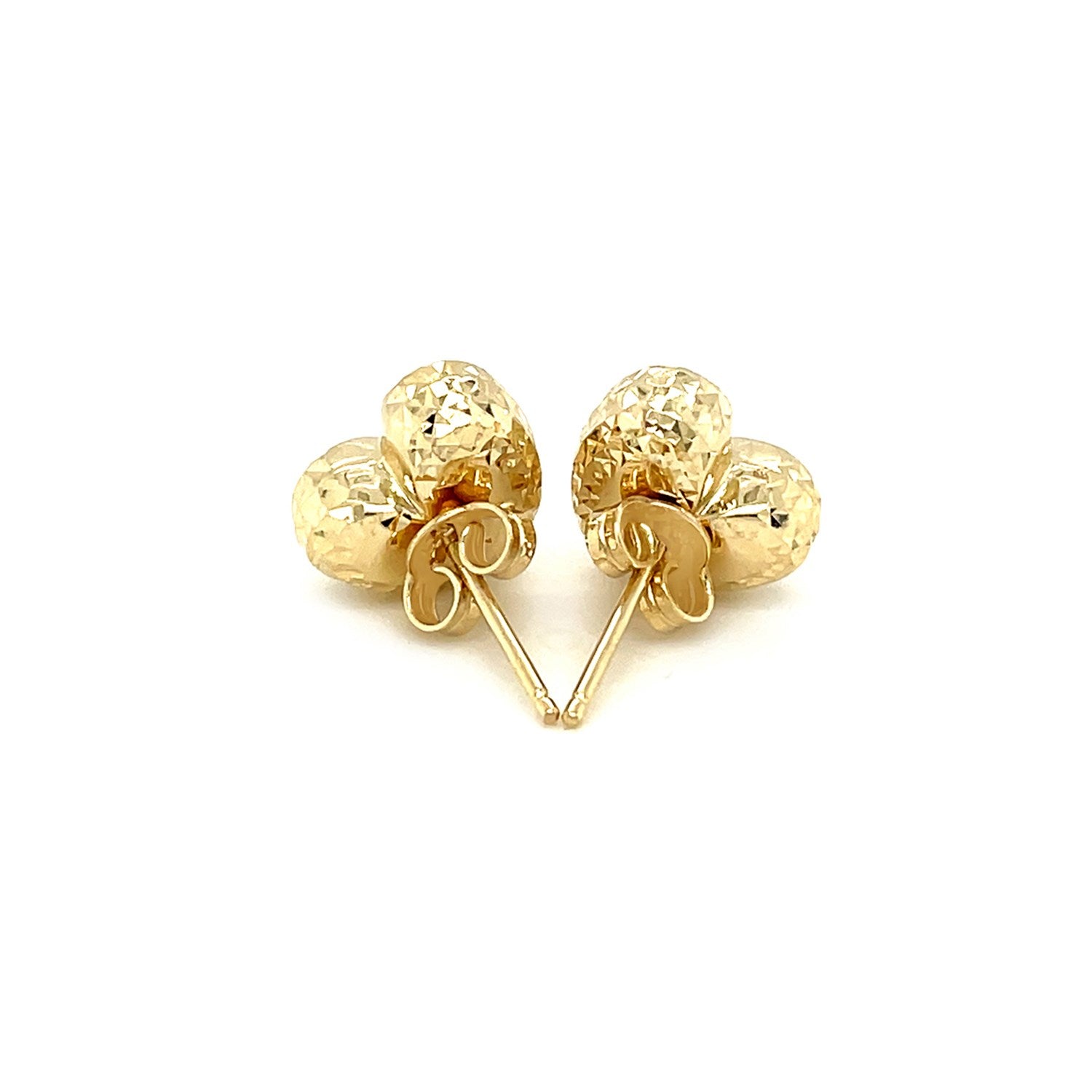 14k yellow gold puffed heart earrings with diamond cuts and push backs.