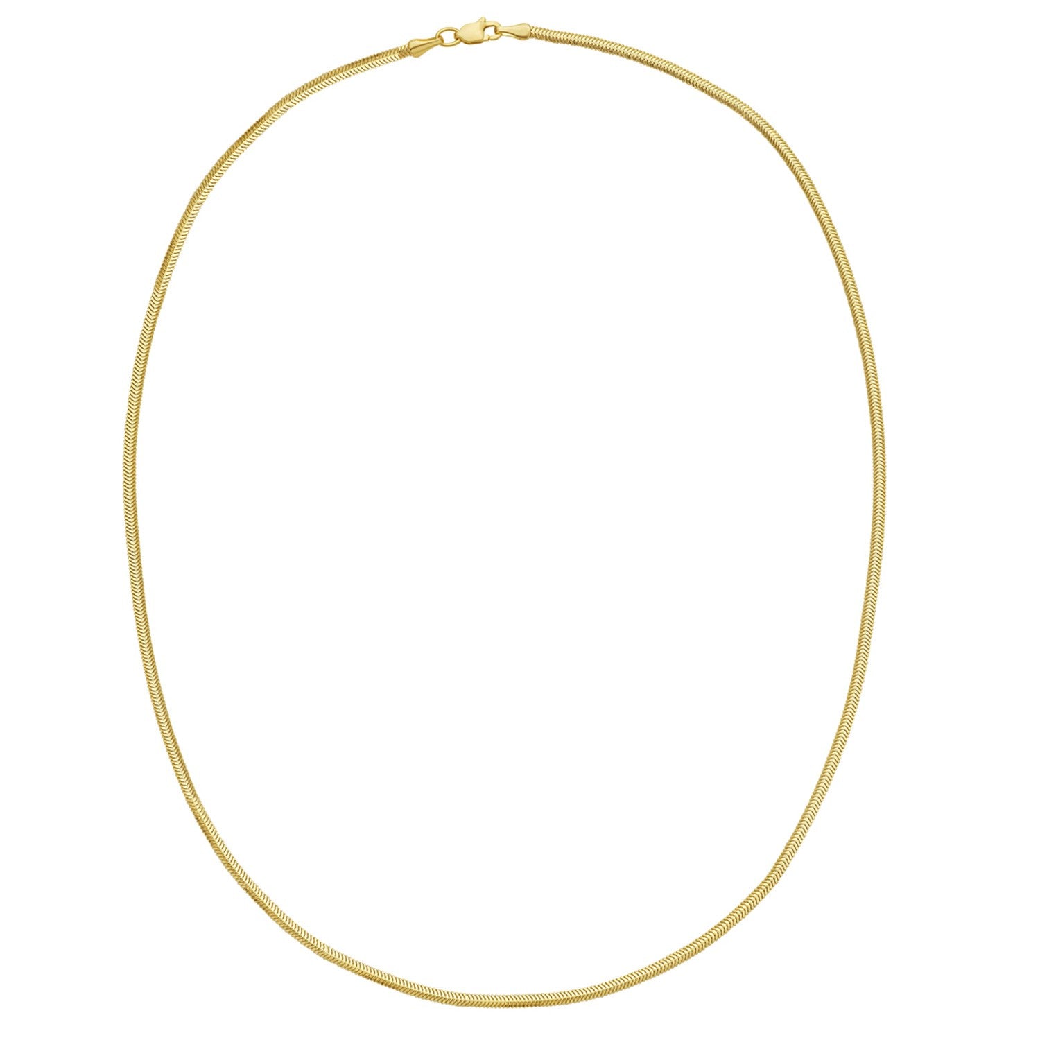 A 14K yellow gold oval snake chain with a lobster clasp.
