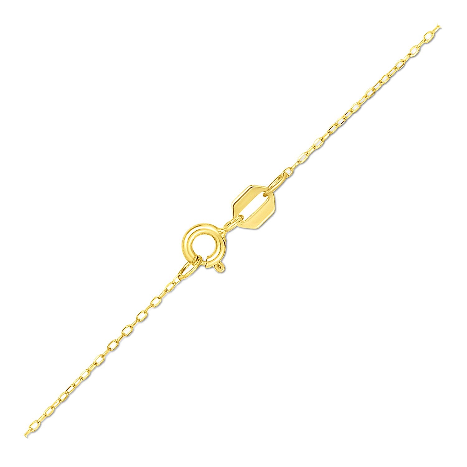 A polished 14K yellow gold link chain with a lobster clasp.