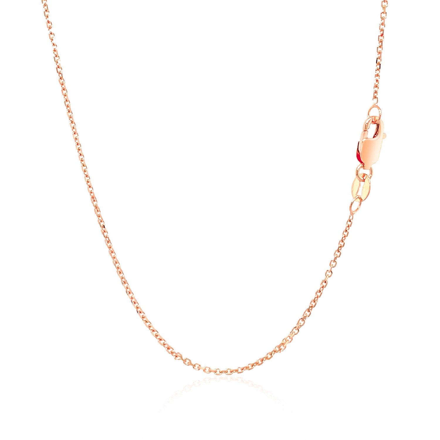 14k rose gold diamond cut cable link chain with a lobster clasp.