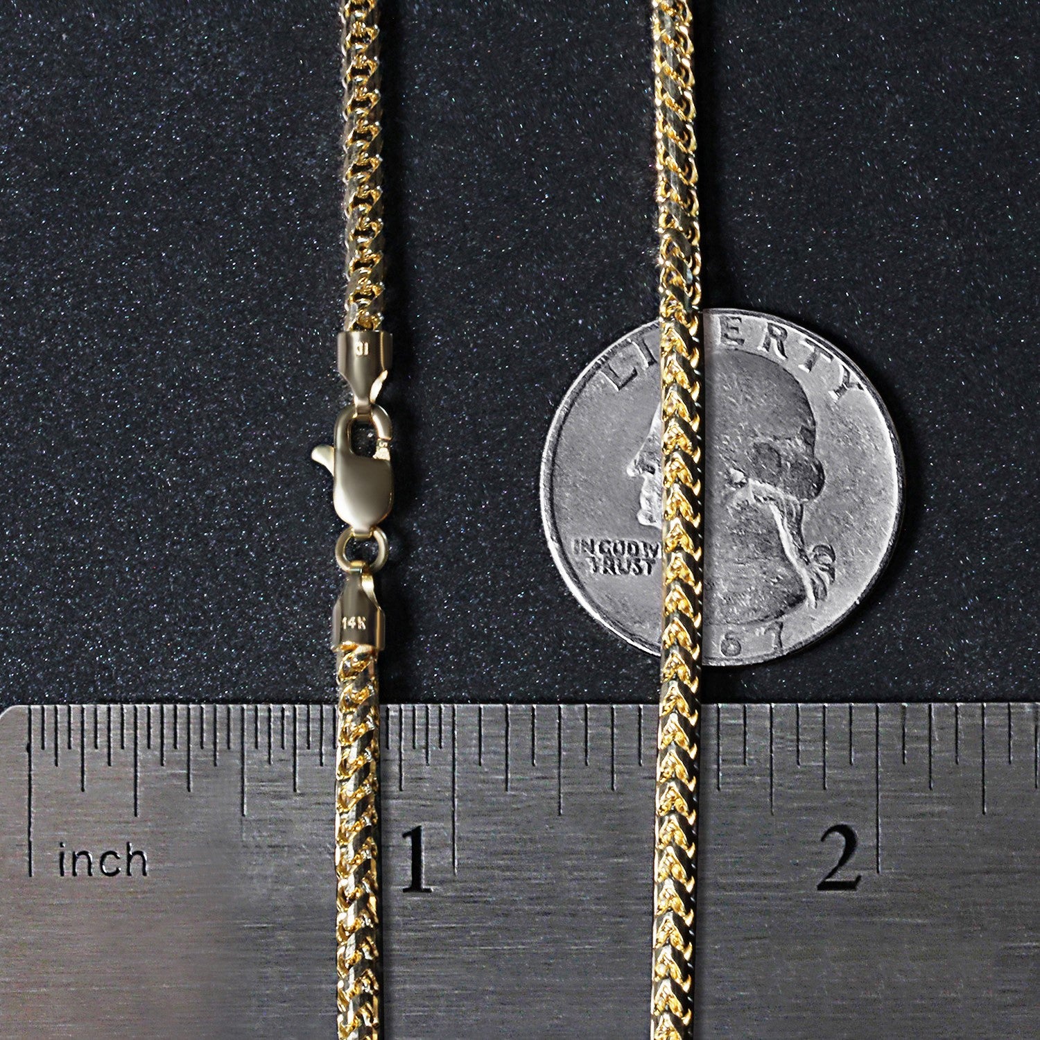 A 14k yellow gold diamond cut round franco chain with a lobster clasp, measuring 2.70 mm wide.
