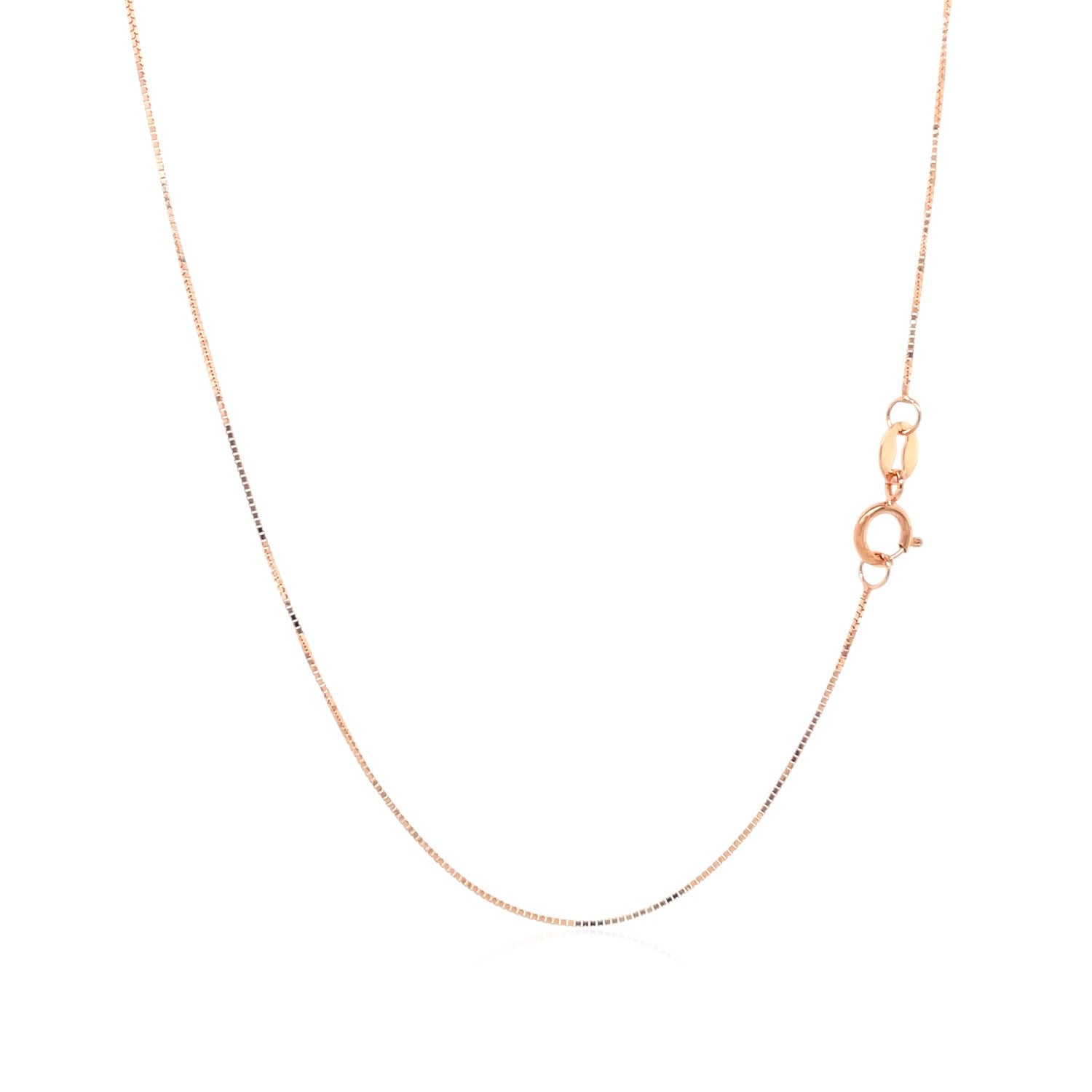 A rose gold box chain with a spring ring clasp.