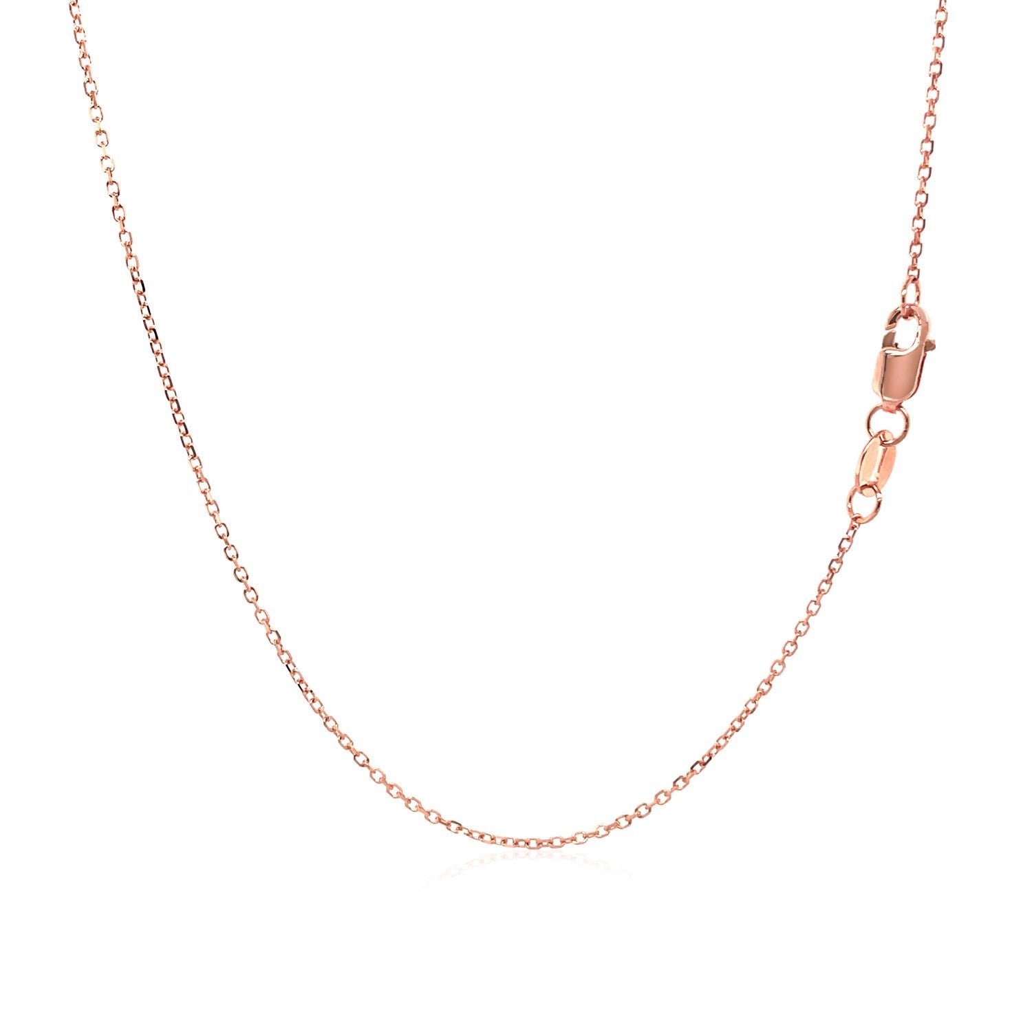 A rose gold diamond-cut cable link chain with a lobster clasp.