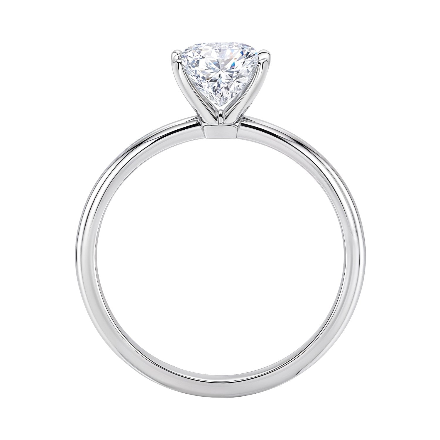 A radiant-cut lab-grown diamond solitaire ring in 14K white gold.