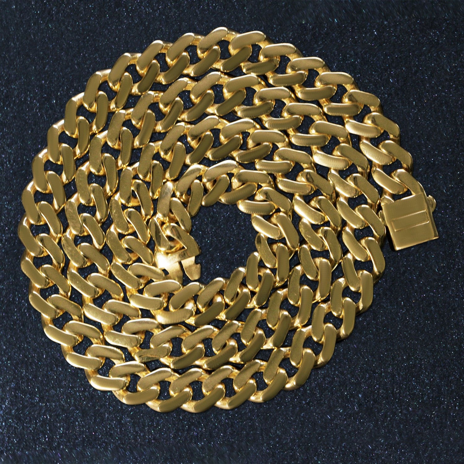 14k yellow gold polished curb chain necklace with a box clasp.