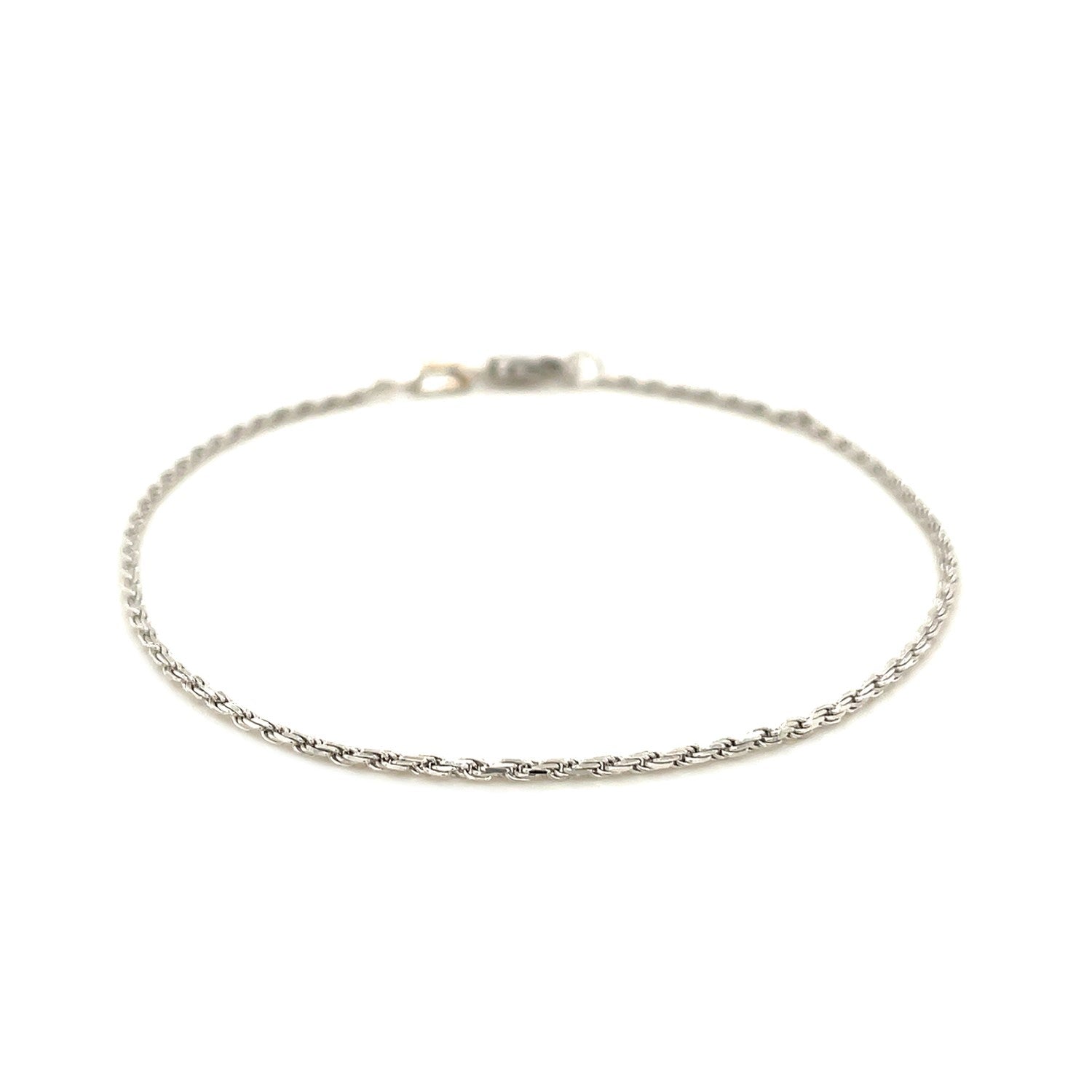 2.0mm 14k white gold diamond cut rope anklet with a lobster clasp.