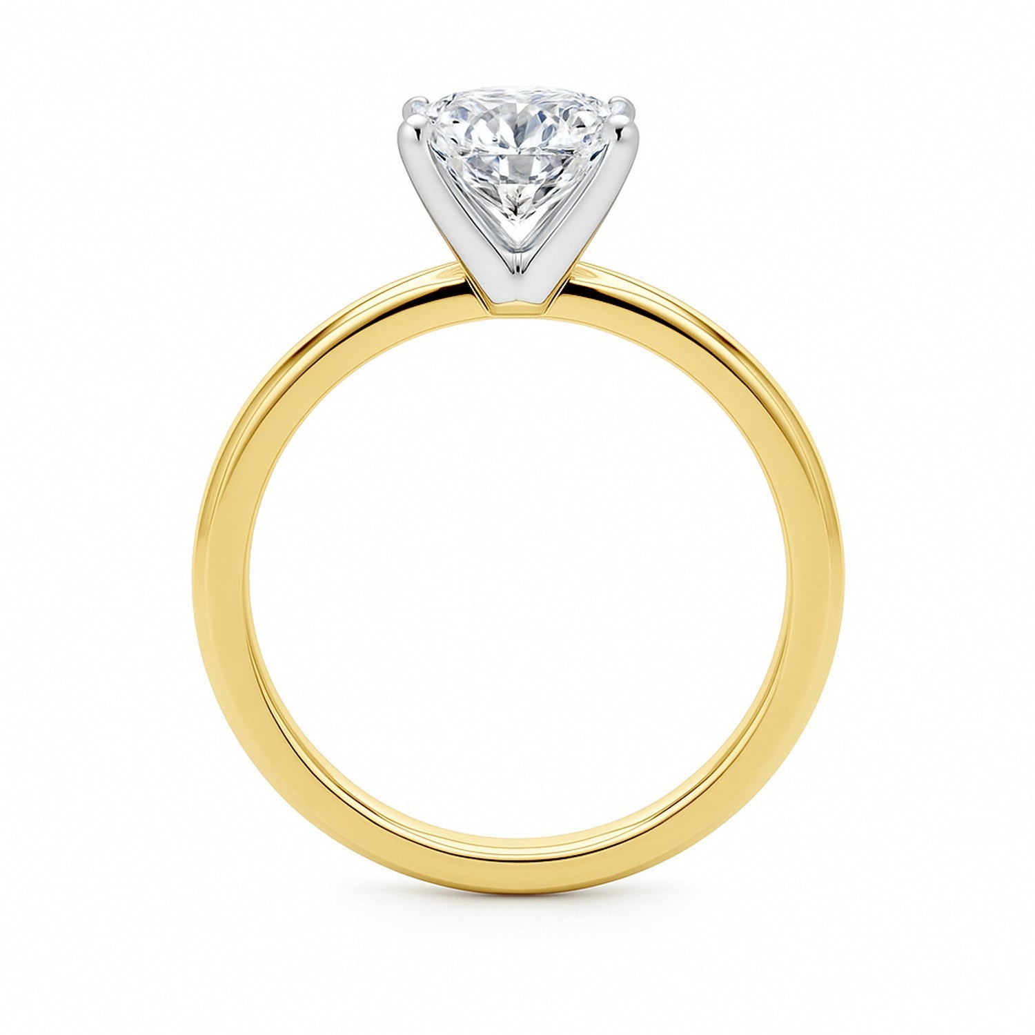 A cushion-cut lab-grown diamond ring with a white gold head and yellow gold band.