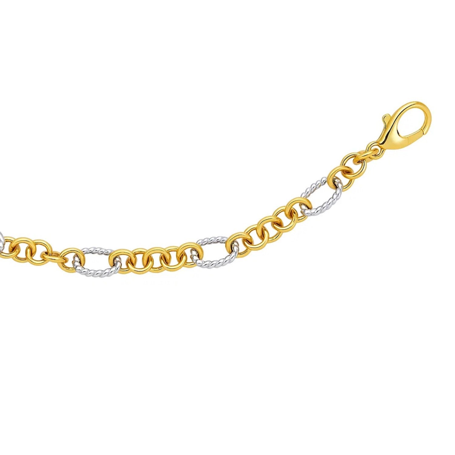A two-tone gold chain bracelet with alternating oval rope and round links.