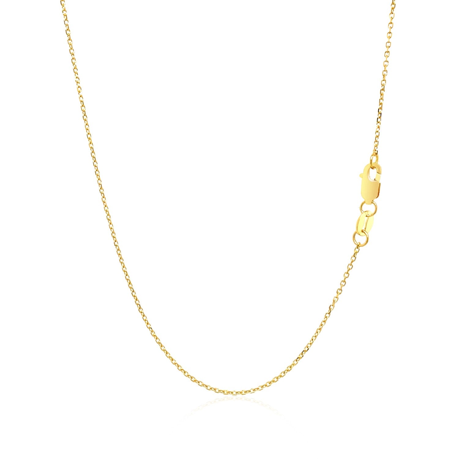 A delicate 14k yellow gold link chain with a lobster clasp.