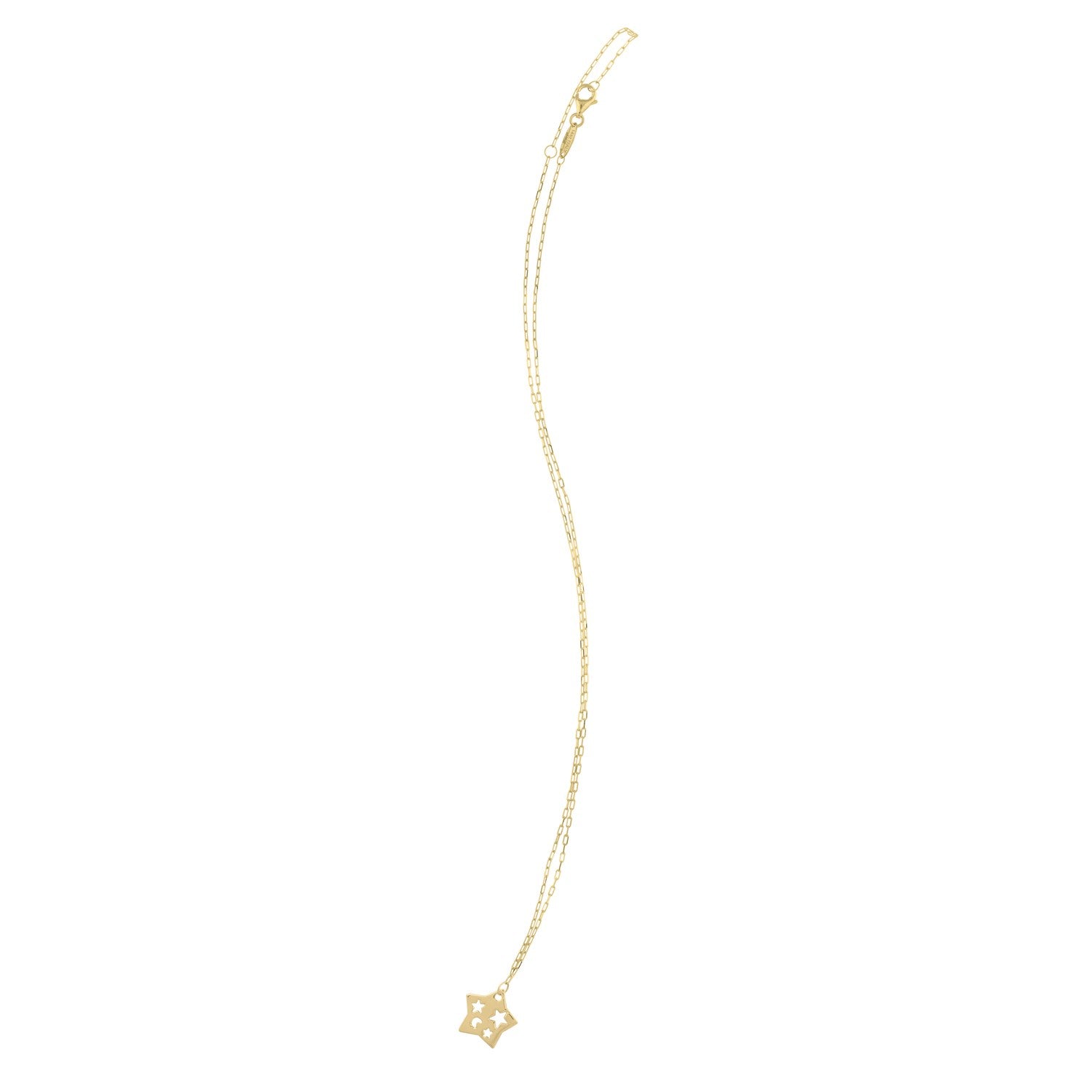 14K yellow gold necklace with a cutout star pendant on a paperclip chain.