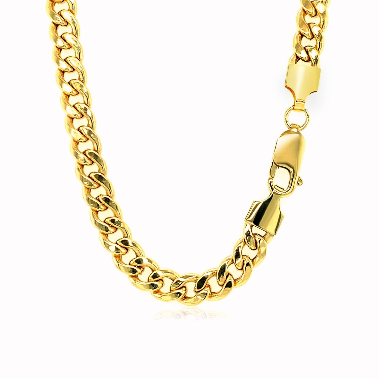 A 14k yellow gold Miami Cuban semi-solid chain with a lobster clasp.