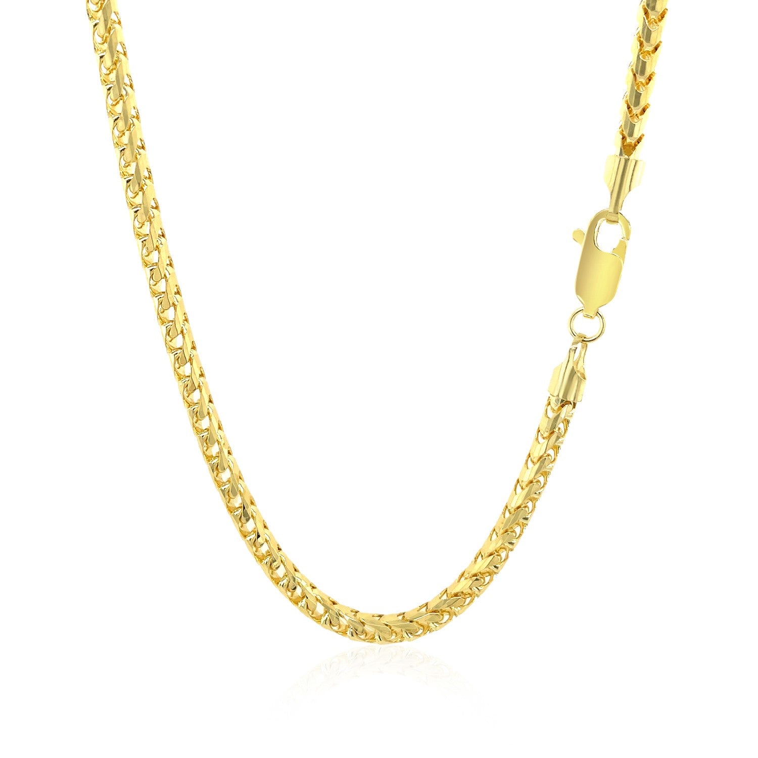 14k yellow gold diamond cut round Franco chain with a lobster clasp.