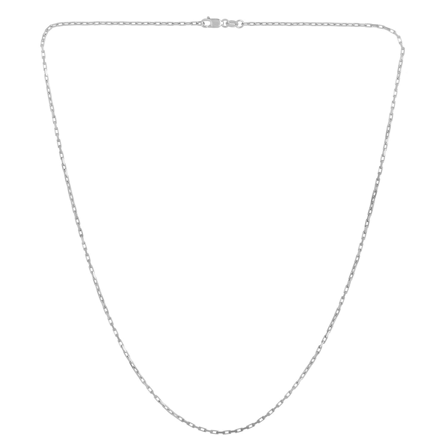 A 14k white gold French cable chain with a lobster clasp.