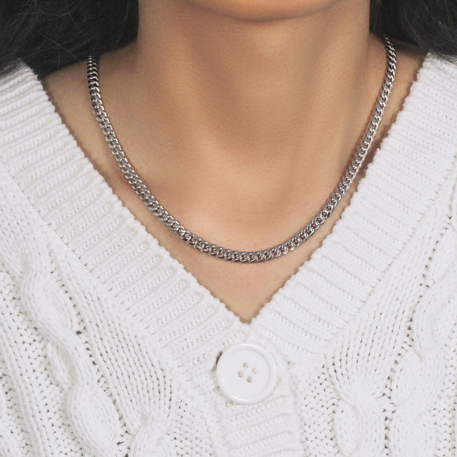 14k white gold classic Miami Cuban solid chain, 5.00 mm wide.