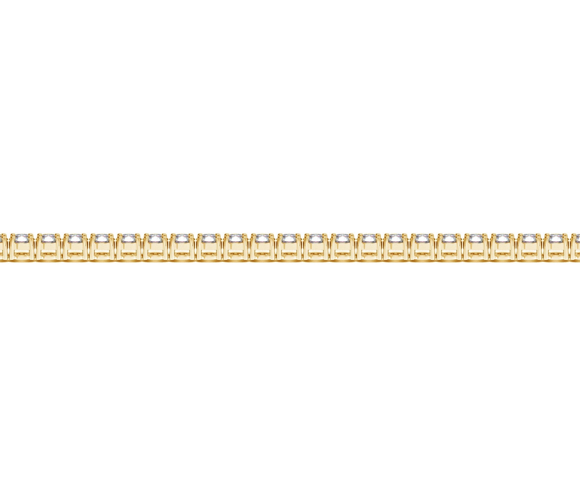 A yellow gold tennis bracelet with round, brilliant-cut diamonds.