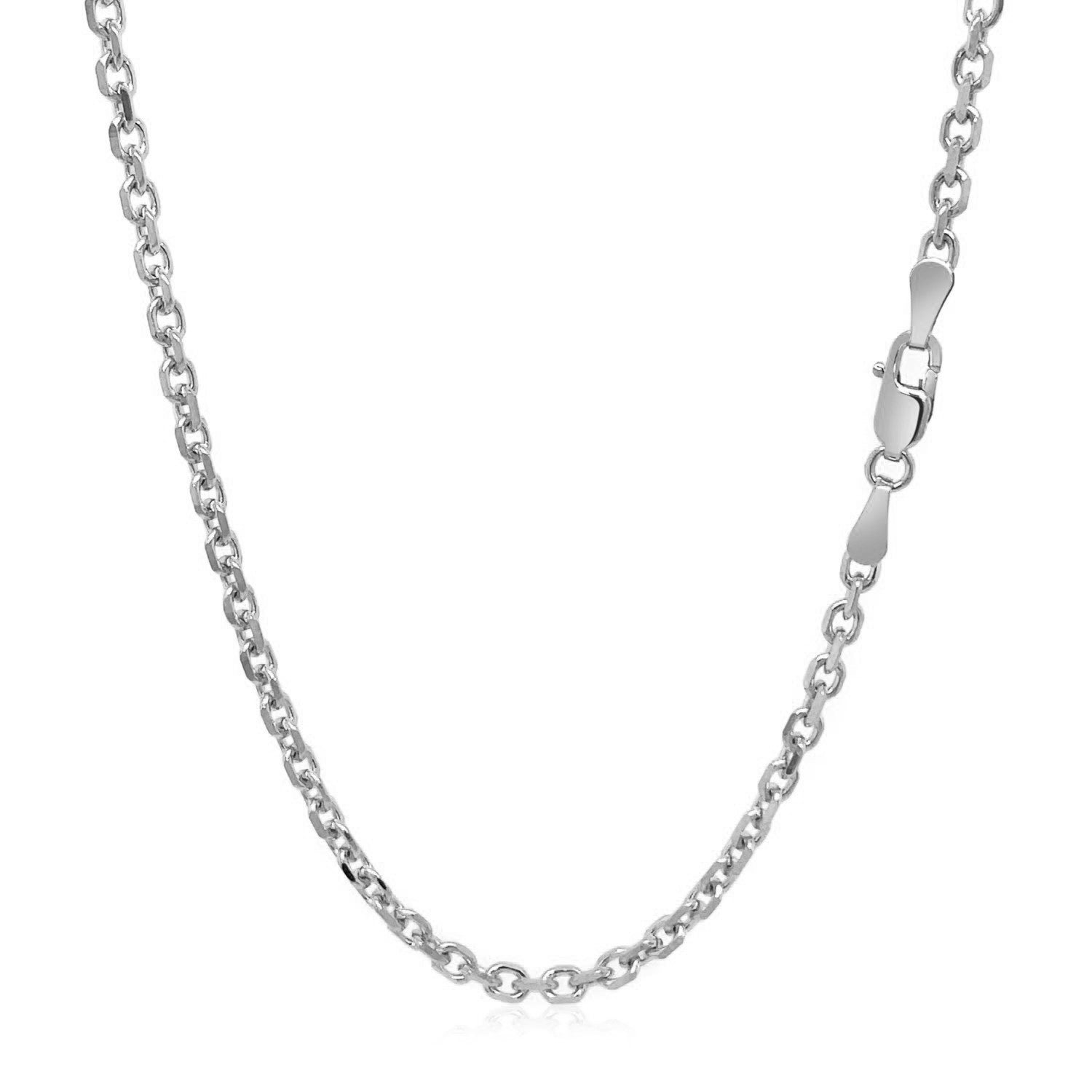 18k white gold diamond cut cable link chain with a lobster clasp.