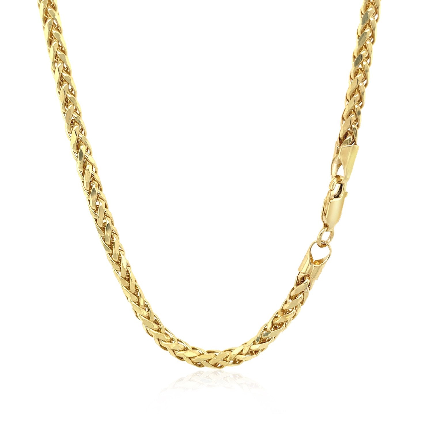 A 14k yellow gold diamond-cut round Franco chain with a lobster clasp.