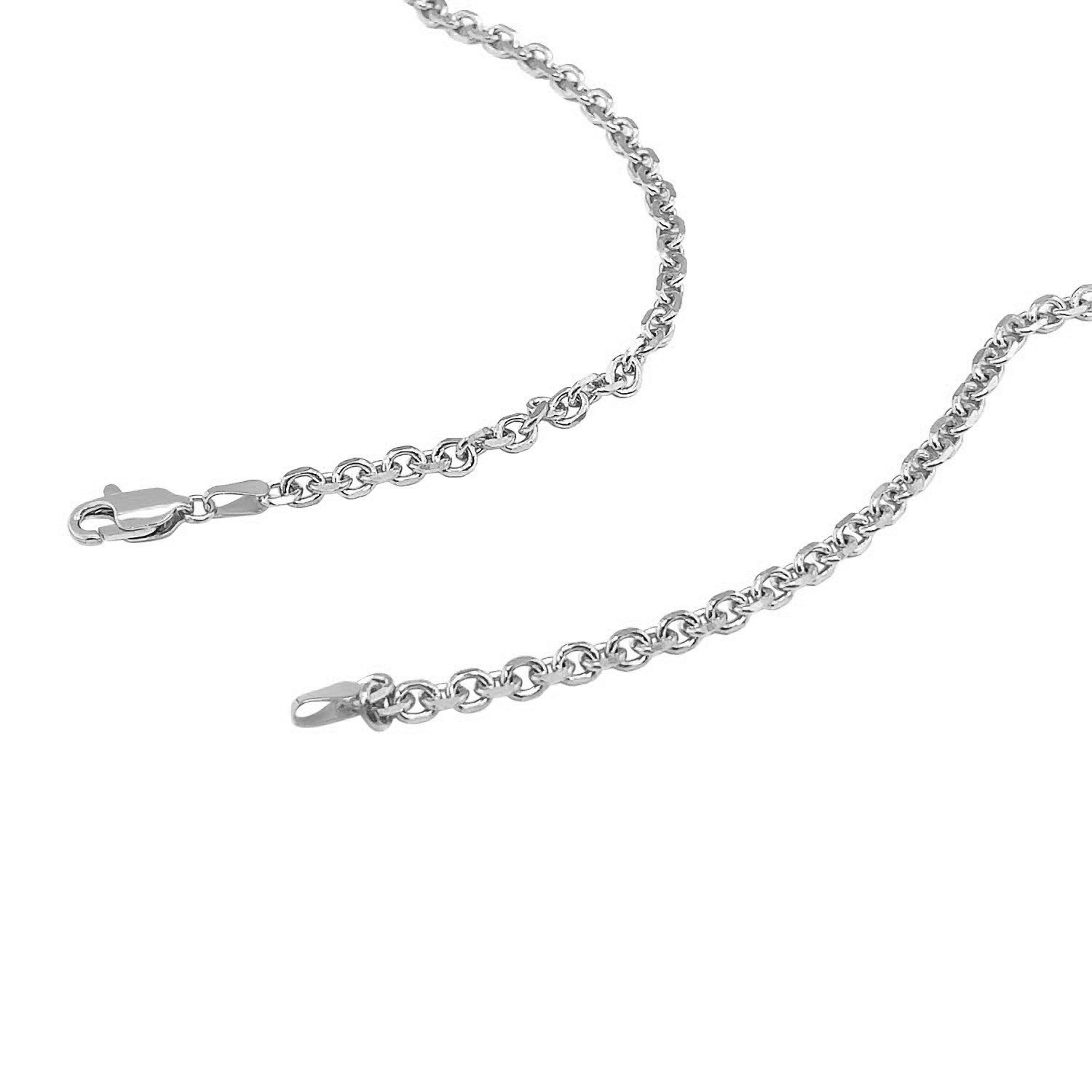 14k white gold diamond-cut cable link chain with a lobster clasp.