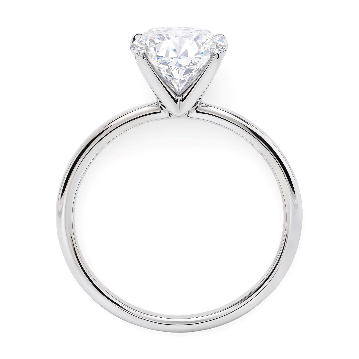 A 14K white gold solitaire ring with a large oval lab-grown diamond.