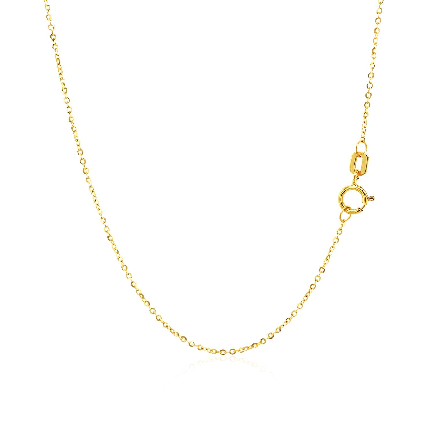 14k yellow gold cable chain necklace with a spring ring clasp.