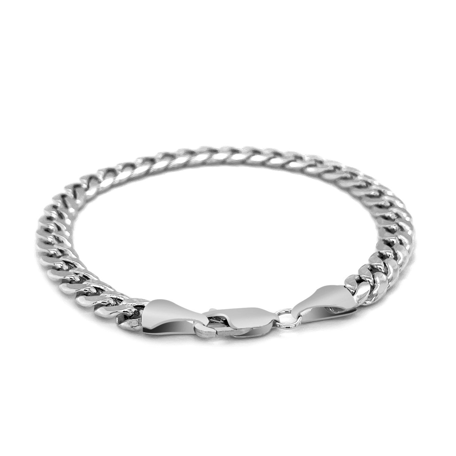 14k white gold Miami Cuban semi-solid bracelet with a lobster clasp.