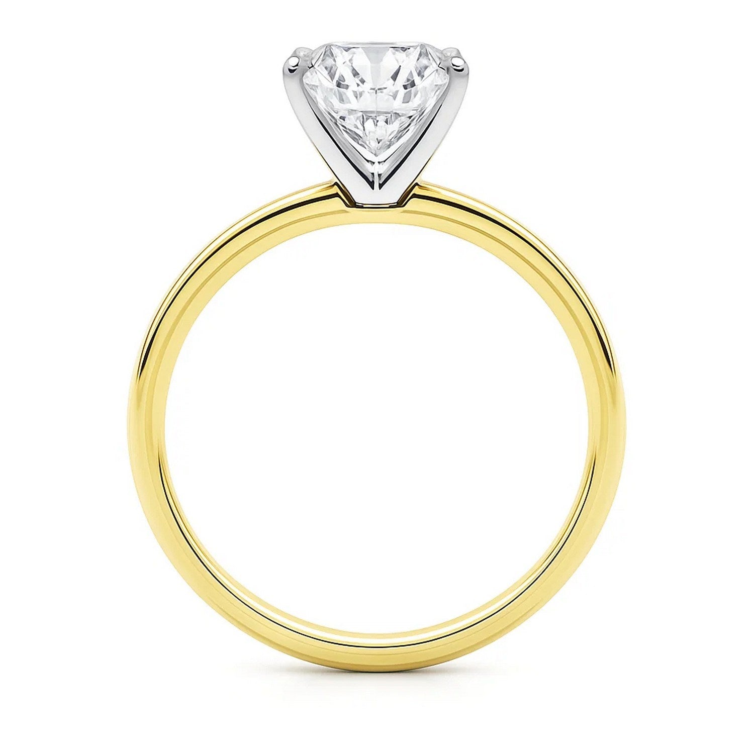 A 3 carat cushion lab grown diamond solitaire ring in 10K yellow gold.