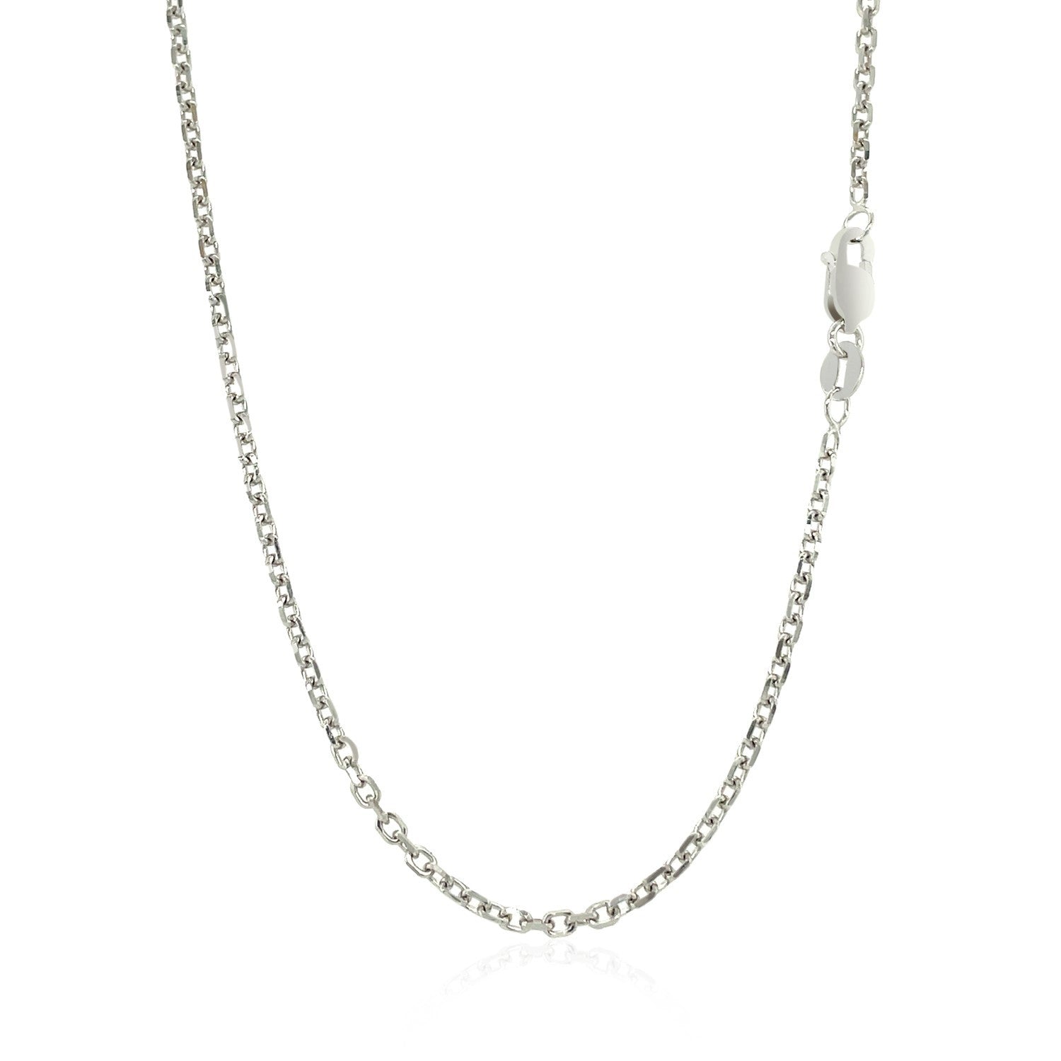 18k white gold diamond-cut cable link chain with a lobster clasp.