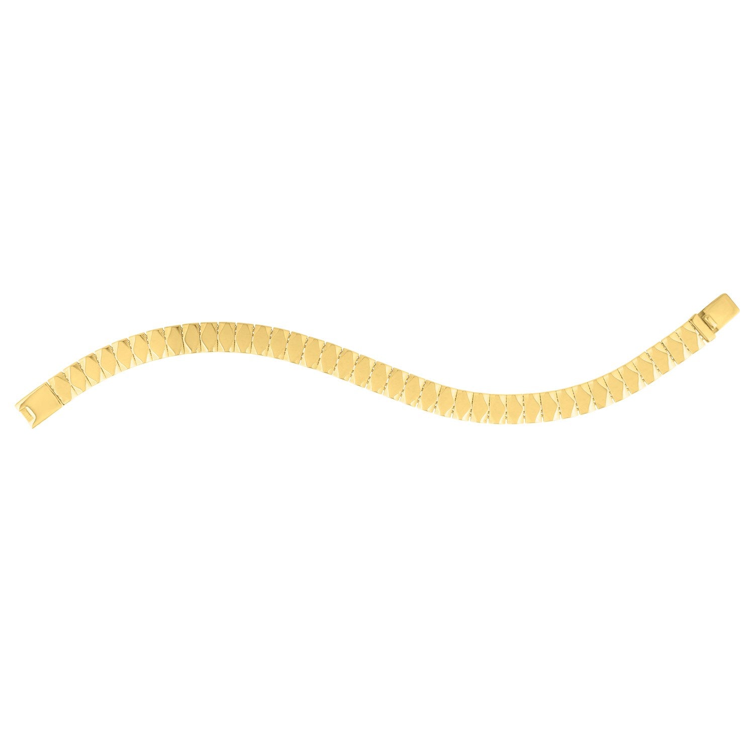 A wavy 14K yellow gold geometric tile bracelet with a lobster clasp.