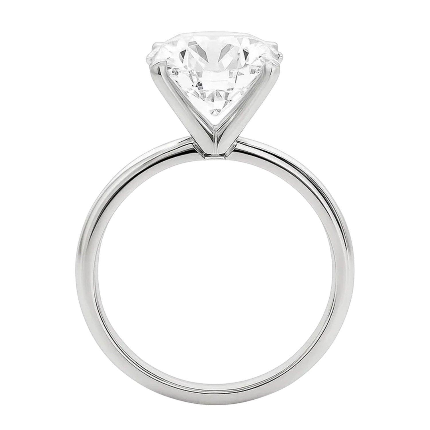 A 5 carat oval lab grown diamond solitaire ring in 14K white gold.