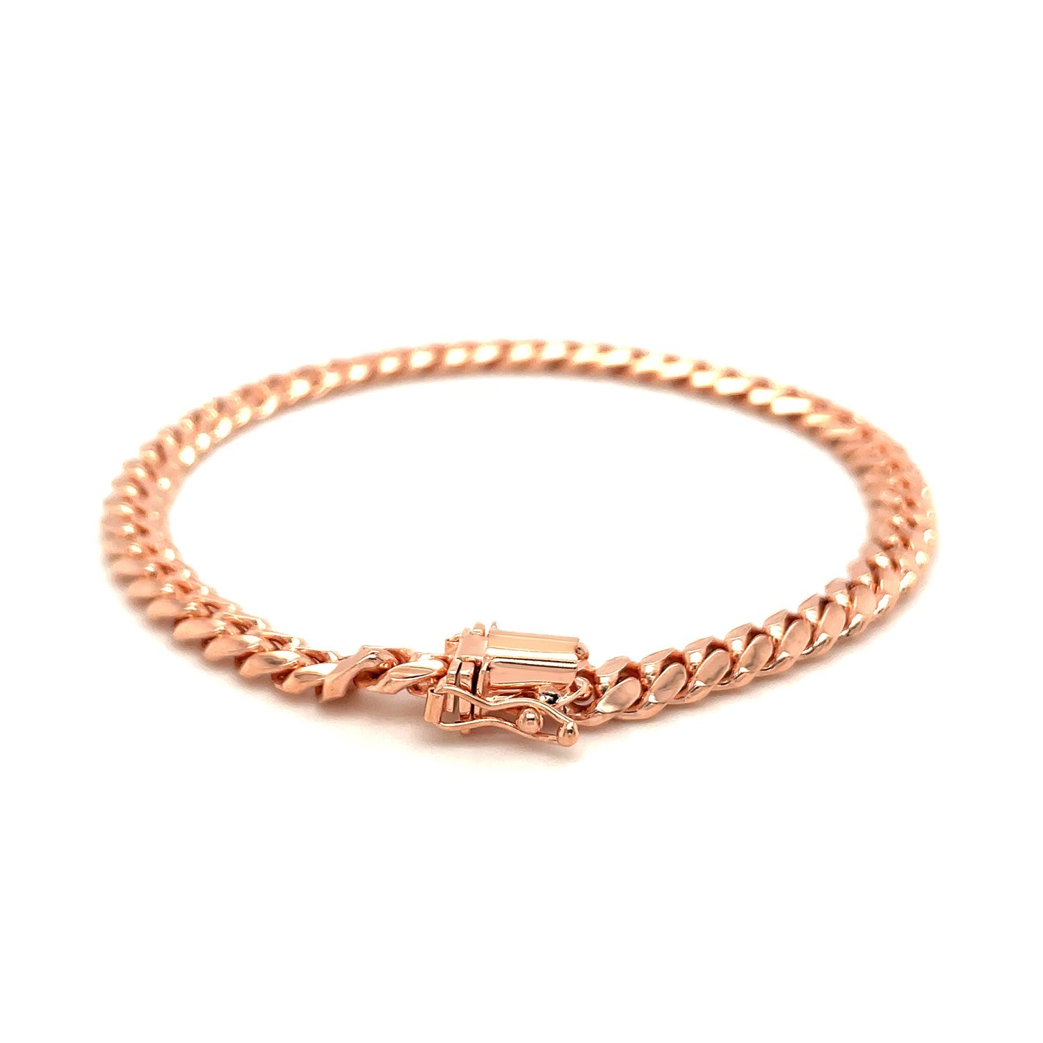 14k rose gold classic Miami Cuban solid bracelet with a box clasp.