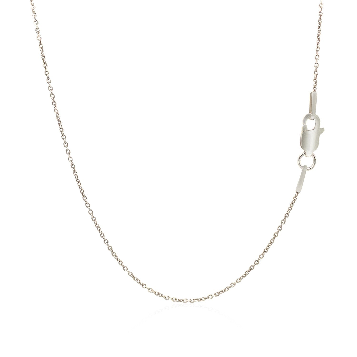14k white gold round cable link chain with a lobster clasp.