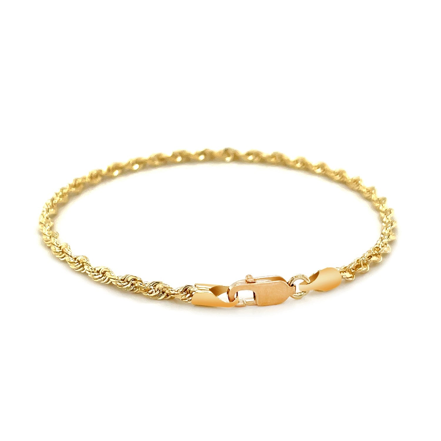 10k yellow gold solid diamond cut rope bracelet with a lobster clasp.