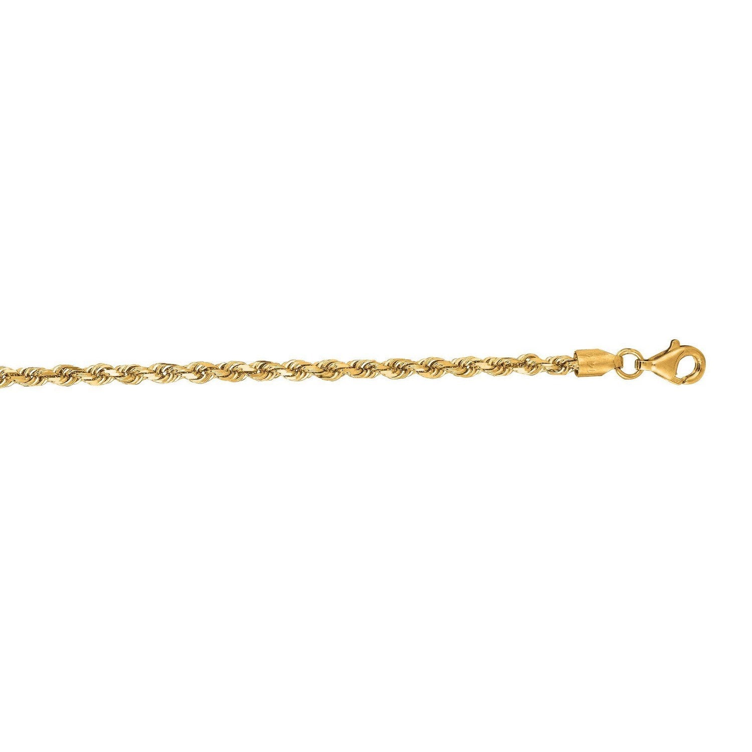 10k yellow gold solid diamond cut rope bracelet with a lobster clasp.